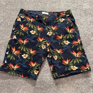 Cactus Man Shorts Mens 36 Blue Floral Cotton Tropical Bird of Paradise Coastal